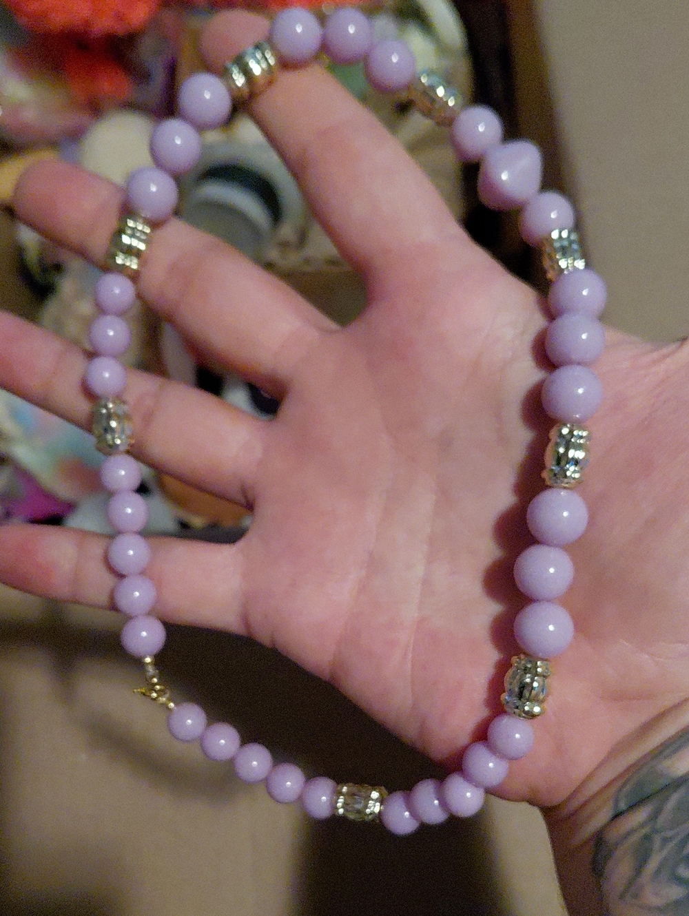 Lavender Bead Necklace with Silver Accents - Women Jewelry